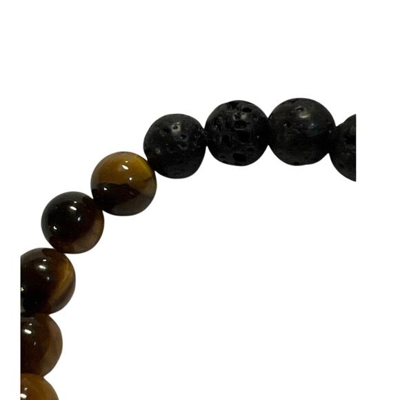 Tiger Eye Natural Stone Essential Diffuser Stretch Bracelet Lava Rock - Picture 3 of 3